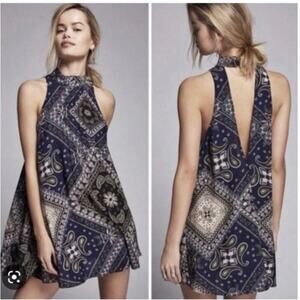 FREE PEOPLE INTIMATELY Beaux Slip Dress Blue Size Small Mock Neck Open Back